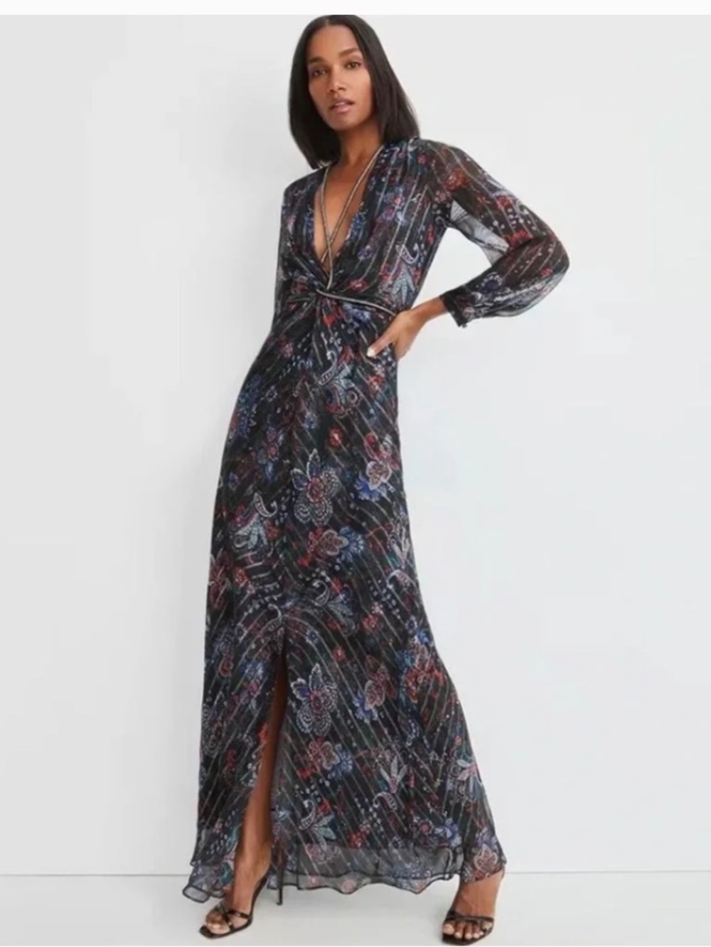 NWT Veronica Beard Kaira Silk Metallic Paisley Maxi Dress Size 0